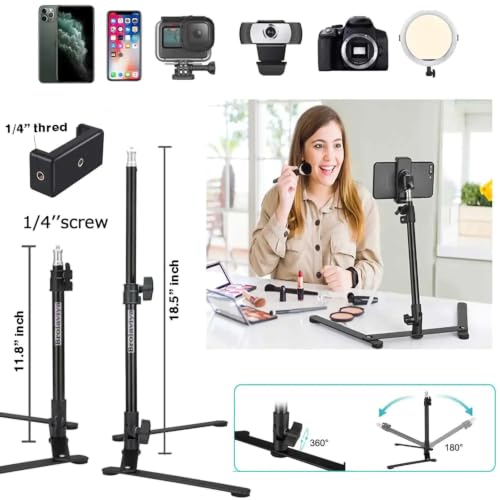 Image of Sounce Overhead Desktop Stand for Camera & Phone, 360 Rotating Boom Arm with 1 /4 inch Screw, Extendable up to 21 Inches, Universal Mount for DSLR, Webcam, Mobile, Online Teaching & Video Shoot (Black)