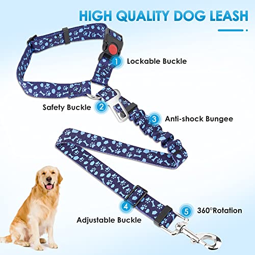 Image of SlowTon Dog Seat Belt for Car, 2 Pack Dog Car Harness Seatbelt with Bungee | 2 in 1 Pet Car Leash Headrest Restraint & Dog Safety Tether Clip, Adjustable with Elastic Buffer, Reflective, Paw M /L