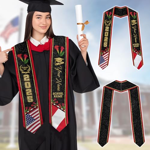 Mostefy Personalized Peruvian Graduation Stole 2025, Custom Peru Stole Sash, Gift Sash Graduation for Students2