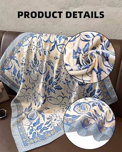 Women’s Mulberry Silk Bandana Scarf - Blue Square Satin Head Wrap for Hair & Neck3