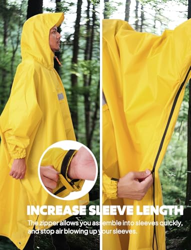 Image of ANYOO Hooded Rain Poncho for Adults Waterproof Lightweight Rain Coat for Men Women Reusable Rain Jacket for Emergency Outdoor