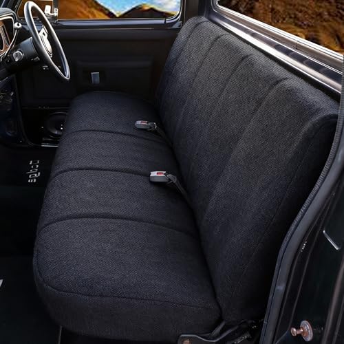 EDIETH Heavy-Duty Stretchable Truck Bench Seat Cover for Ford for Chevrolet for Dodge Trucks Full Size Pickup Trucks Sandwich Fabric with Storage Pockets - Black