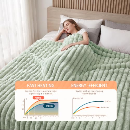 Image of Heated Blanket Electric Throw 50″x60 ″Inch - Thick Striped Flannel Electric Blanket,10 Heating Levels, 1-12 Hours Auto Off, Fast Heating Heating Blanket with Overheat Protection.