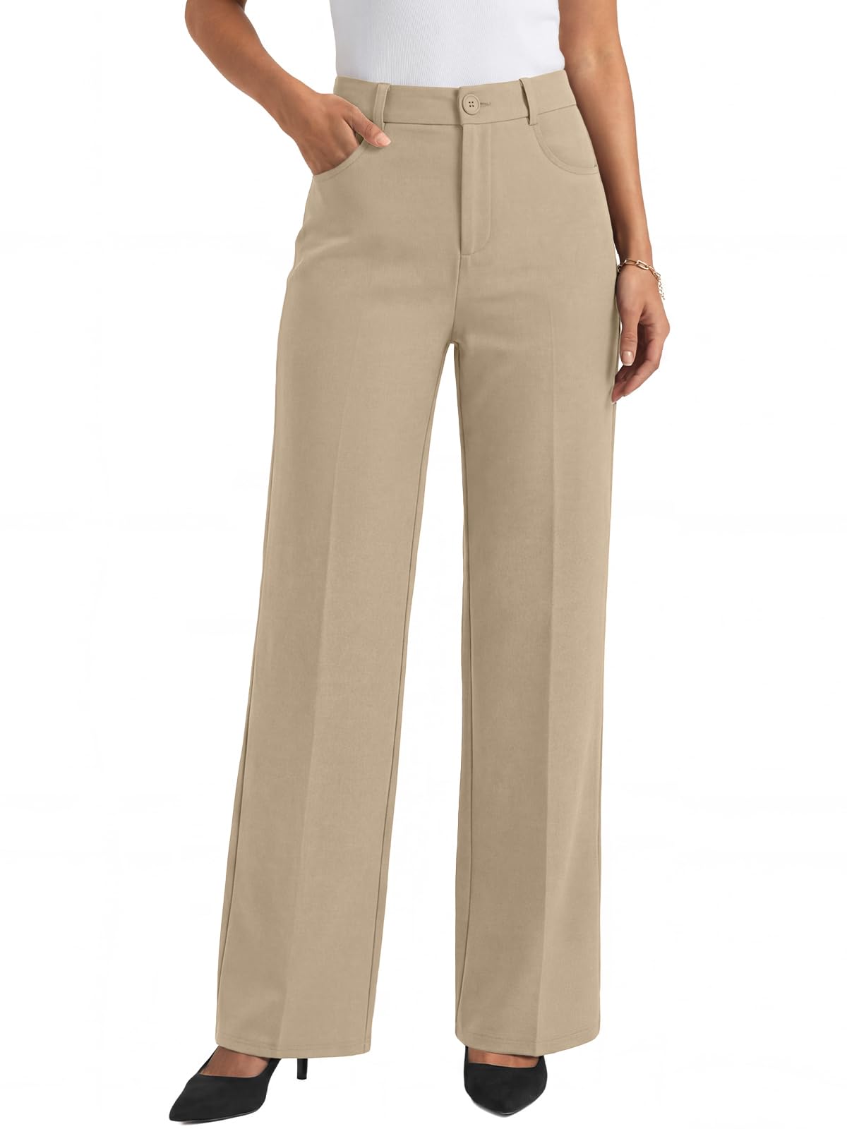 Photo 1 of LILLUSORY Work Dress Pants Womens Business Casual High Waisted Trousers Slacks 2025 Fashion Ladies Dressy Straight Leg Teacher Outfits Office Professional Clothes Sand 12