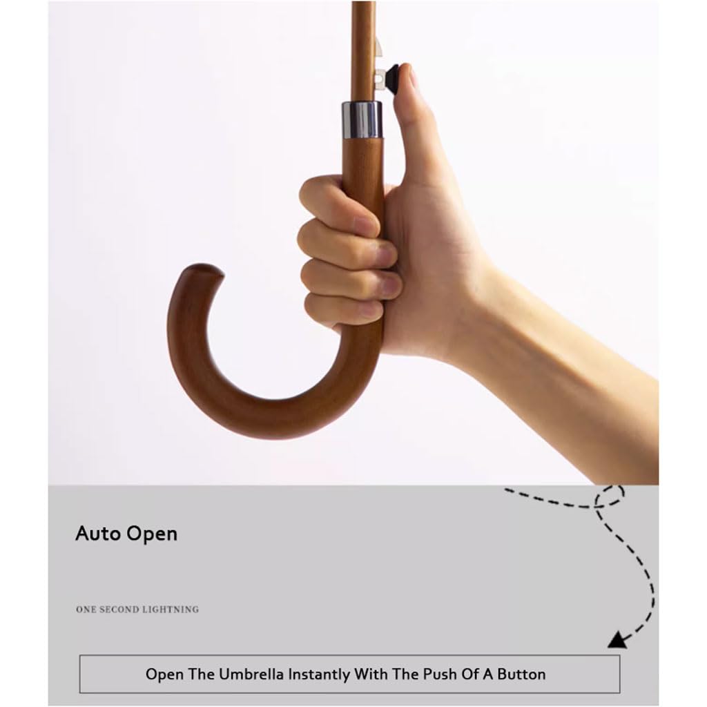 Grande Ombrello a bastone da 8 stecche da 45 pollici, antivento e resistente ai raggi UV, ombrello aperto automatico, manico curvo in legno, classico ombrello da golf scozzese per 2-3 persone Pioggia