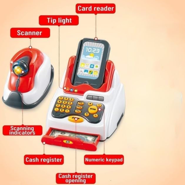 Cojuz Kids Supermarket Cash Register Toy Set with Scanner, Credit Card & Play Money 1