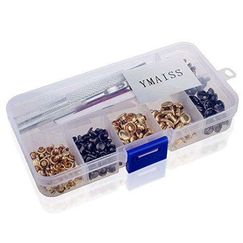 Ymaiss 120 Sets Leather Rivets Double Cap Rivets With Fixing Tool Kit For Leather Craft Repairing Decoration, 2 Color 2 Size, Gunmetal Black And Gold #TOP3