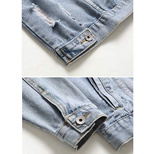 Image of LZLER Men's Denim Jackets Distressed Destroyed Classic Vintage Slim Fit Ripped Fashion Trendy Trucker Jean Jackets