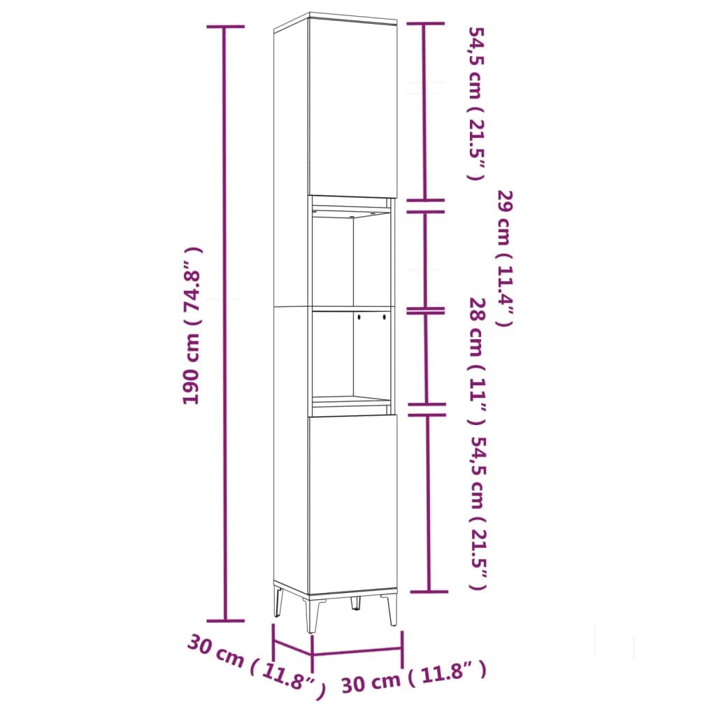 vidaXL Armario de baño Madera contrachapada Blanco 30x30x190 cm