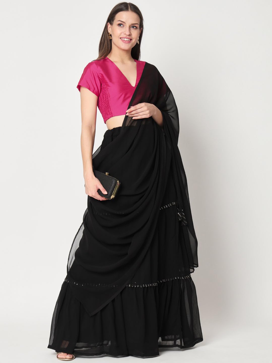 studio rasa Women's Silk Blend Stretchable Regular Fit Short Sleeve Blouse for Wedding Party Festive Ethnic (Tpwc423Bl18S_Pink_Small) 4