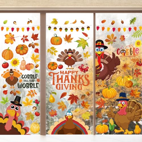 143 Pcs Thanksgiving Window Clings for Glass Windows Fall Window Stickers