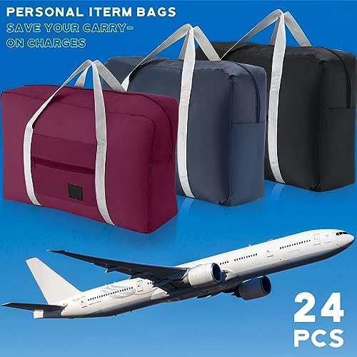 Sweetude 24 Pcs Travel Duffel Bags Bulk Foldable Luggage Bag Women Men Waterproof Carry Tote with Trolley Sleeve for Gym, Overnight, Airlines(Navy Blue, Wine Red, Black)4