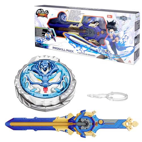 INFINITY NADO Peonza de Metal, con Lanzador de Espadas, peonza iluminada, para niños y niñas a Partir de 5 6 7 8 9 10, Dragón de la Ola de Furia, Azul