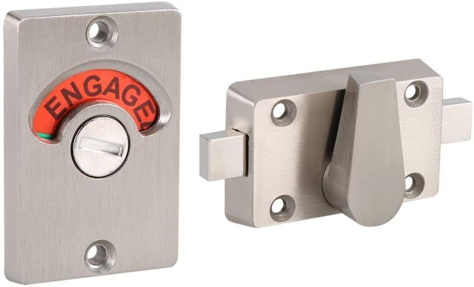 Fdit Bathroom Indicator Lock Clear Vacant Engaged Display Privacy Latch for Restroom Toilet Stainless Steel Polished Chrome Emergency Unlock Fits 12 to 18mm Door 1 Pack
