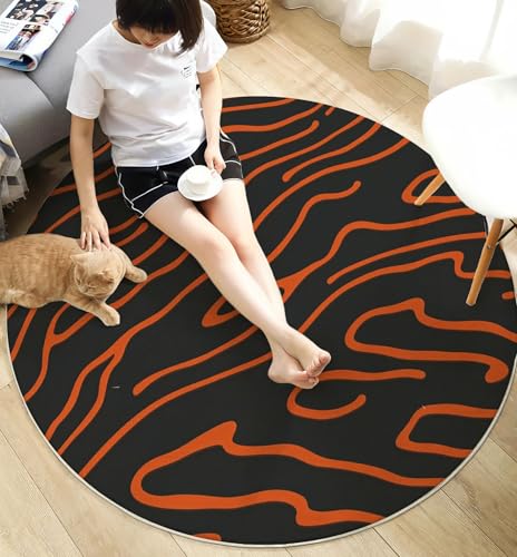 Tapis zèbre abstrait orange noir de 160 cm lavable pour salon