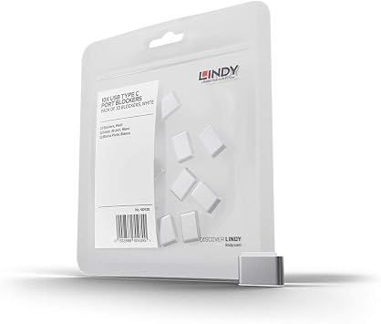 LINDY USB Type C Port Blockers Without Key, White - Pack of 10