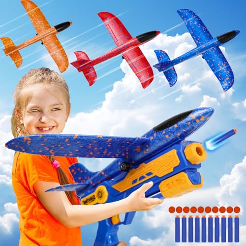 IOUGDSEC 6 en 1 avión lanzador de juguetes kits de avión, catapulta deslizador de espuma, 2 modos de vuelo, volar, 3-12 años de edad niños niñas regalos de cumpleaños