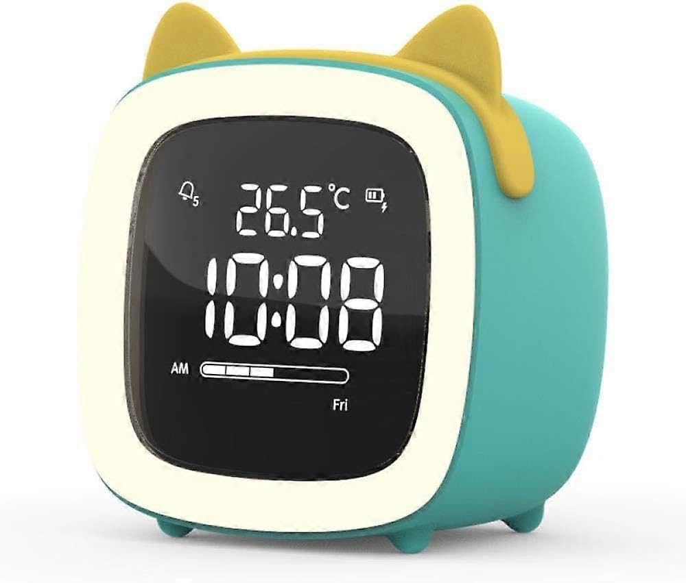 JOYHAPPST Wind Flow Blue Kitten Cute Cartoon Child Student with Intelligent Small Alarm Clock Personality Clock Charging Electronic Clock Mute Luminous Bedside