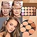Pure Vie 15 Colors Hydrating & Long-Lasting Cream Contour Palette Color Corrector Cream Concealers For Camouflaging Discoloration Dullness + 11 Pcs Foundation Blush Powder Eye Shadows Makeup Brushs