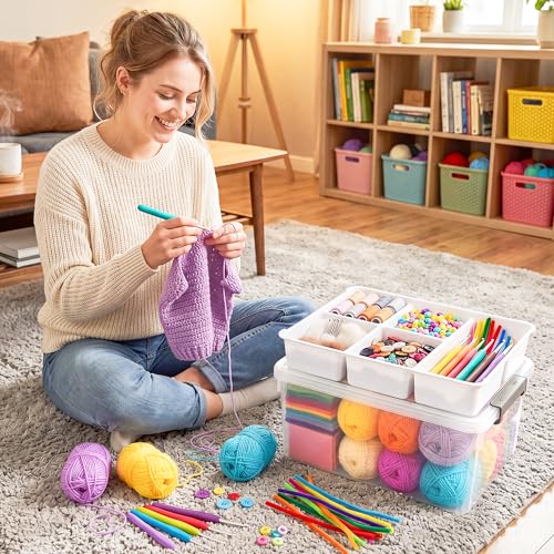 Image of Citylife 17QT 2Packs Clear Craft Organizers and Storage Box with Tray | Stackable Art Supply Organizer Storage Bins with Lids for Beads, Markers, Sewing, Tools, Playdoh, Coloring Books, Made in USA