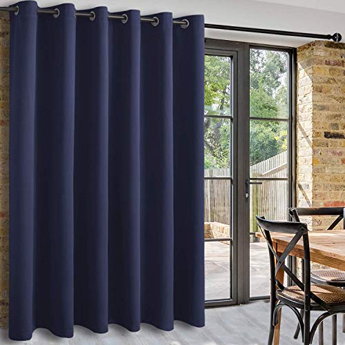 Image of DWCN Total Privacy Room Divider Blackout Curtain - Thermal Curtains for Patio Door, Living Room, Bedroom Partition and Shared Office Space, 1 Grommet Curtain Panel, 8.3ft Wide x 7ft Tall, Navy Blue