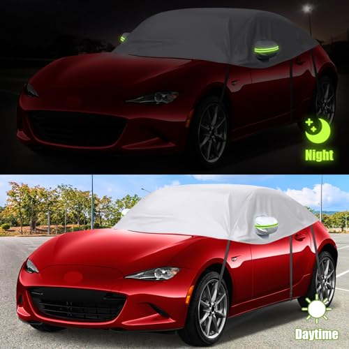 Image of Car Cover Waterproof Replacement for 2015-2024 Mazda MX-5, Sunproof Half Car Cover, Half Garage UV Resistant Half Car Cover Dustproof Snowproof Outdoor Indoor