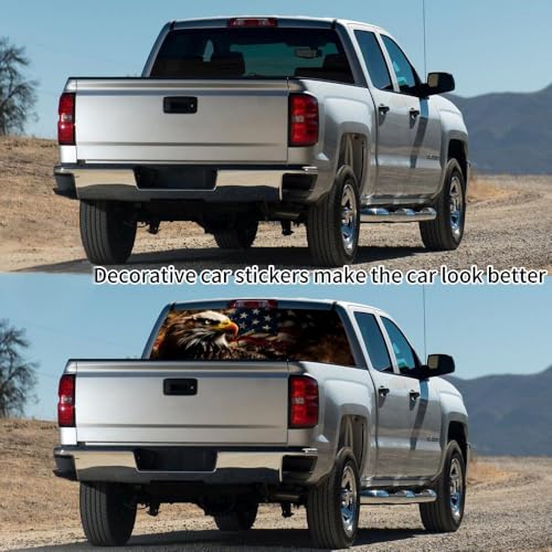 Image of Rear Window Decals for Trucks - 65x17.3 in Back Window American Flag Decals Fit Most Pickup Trucks SUV, Vinyl Back Window Decal Truck Rear Window Graphics for Personalized