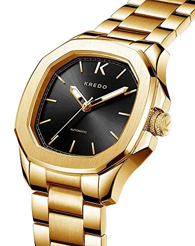 Kredo Men OTUS² Automatic Water Resistant Self-Winding Mechanical Analouge Stainless Steel Closed Wrist Watch - KW116 | Golden Strap Black Octagoinal Dial | Designed in Amsterdam - Image 4