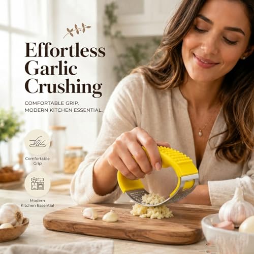 Image of Signamio Garlic Peeler Tool - Versatile Garlic Crusher Mini Hand Press Chopper for Effortless Garlic Preparation, Durable and Easy to Clean Kitchen Essential - Yellow
