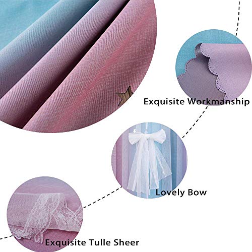 Image of Yancorp Curtains for Girls Bedroom Kids Curtain Baby Nursery Hollow-Out Star Window Curtain 63 inches Length Room Darkening Grommet 2 Layers(Pink Purple Green, W34 X L63)