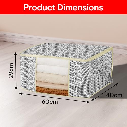 Image of PRIME PICK Foldable Storage Box with Lock Pattern Cloth Organizer, Large Capacity Wardrobe Storage Bin for Clothes Blankets Sarees, Grey, Size 28x60 CM, Pack of 1