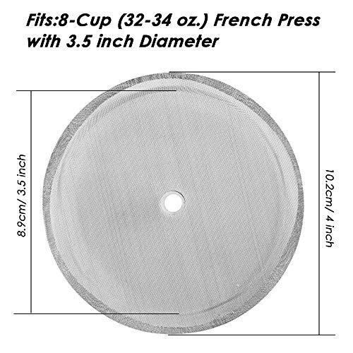 4 Pack French Press Replacement Filter Screen, Findtop 4 Inch Stainless Steel Mesh Replacements For 1000 Ml / 34 Oz / 8 Cup French Press #TOP6