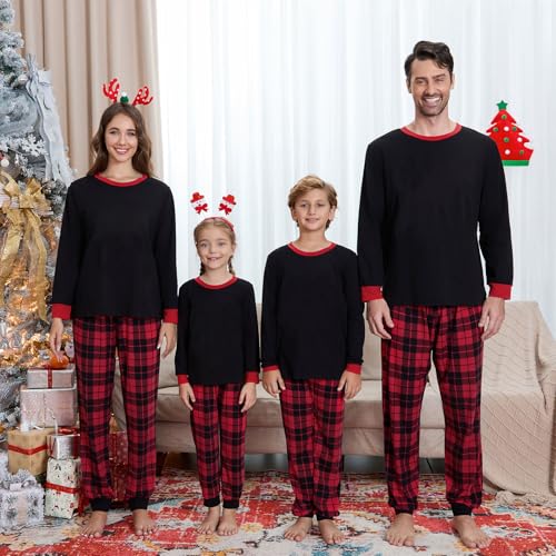 Ingerie Family Matching Pyjama Set, Long Sleeve Cotton Top with Buffalo Plaid Bottoms Loungewear Christmas PJs Set(Classic Red Black-Men, X-Large) - Image 4