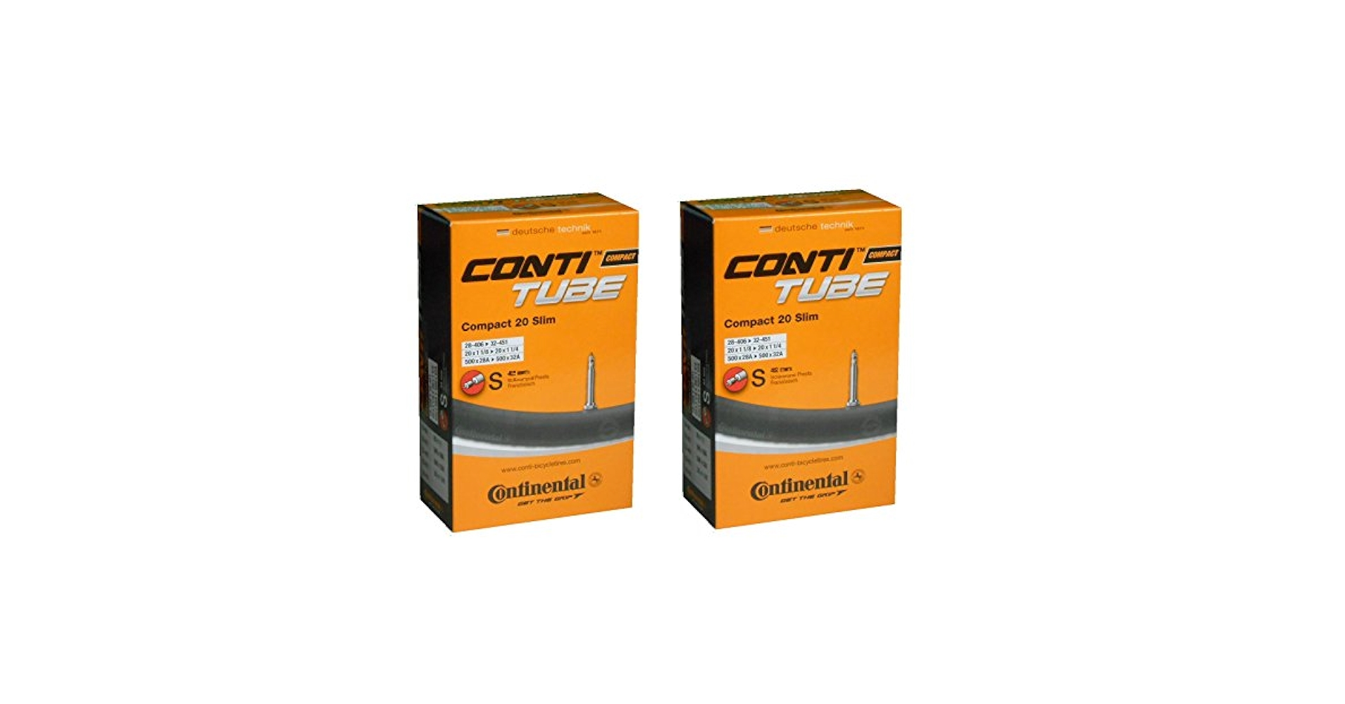 2本セット コンチネンタル Continental Compact20 Slim 20×1 1/8-20×1 1/4(28-406×32-451) 仏式チューブ 500×28A-500×32A (バルブ長42mm) [ Amazon | 2本セット コンチネンタル Continental Compact20 Slim