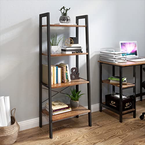Meerveil Bibliothèque Rétro, Meuble de Rangement, Étagère échelle à 4 Niveaux, Style Industriel pour Salon, Balcon, Cuisine, Salle de Bain, 56 x 34 x 138 cm, Marron Rustique et Noir - Image 3