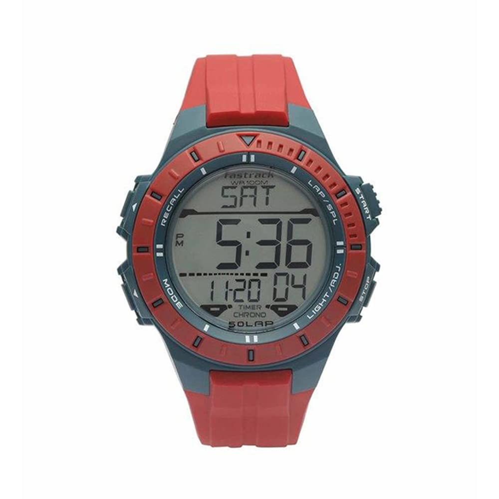 FastrackMen Polyurethane Ft Digital Gray Dial Watch-38067Pp01, Band Color-Red