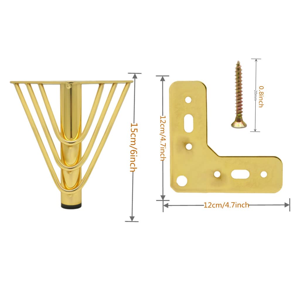 MEETOZ 6 inch Gold Furniture Legs Setm,4PCS Metal Cabinet Legs,with Rubber Floor Protectors - Image 2