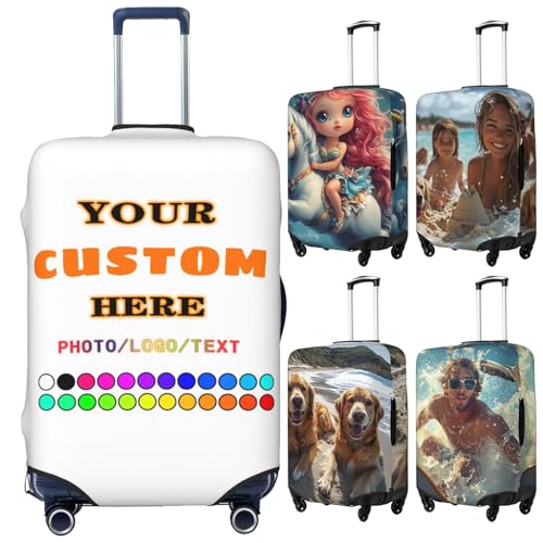 Custom Luggage Cover Personalized Luggage Cover Add Your Photo Name Text Double Sided Different Design Travel Suitcase Case Protector Elastic Washable Baggage Covers For Family Friends Gifts S