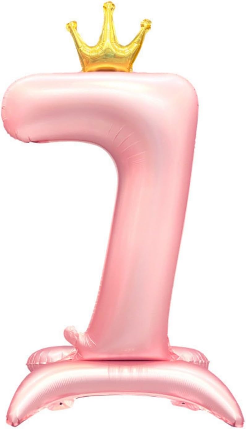 42 Inch Standing Pink Number 7 Balloons With Crown, 7th Birthday Decorations for Girls, Birthday Party Supplies, 7th Birthday Balloons. (Pink 7)