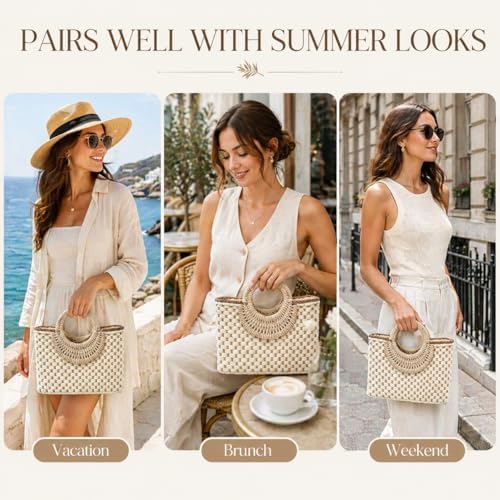 Bolso de mano tejido a mano para mujer verano playa rattan miniatura 7