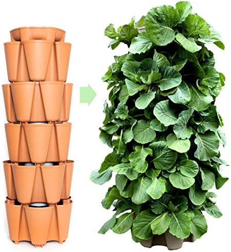 Greenstalk Patented Large 5 Tier Vertical Garden Planter with Patented Internal Watering System Great for Growing a Variety of Strawberries, Vegetables, Herbs, & Flowers (Classic Terracotta)