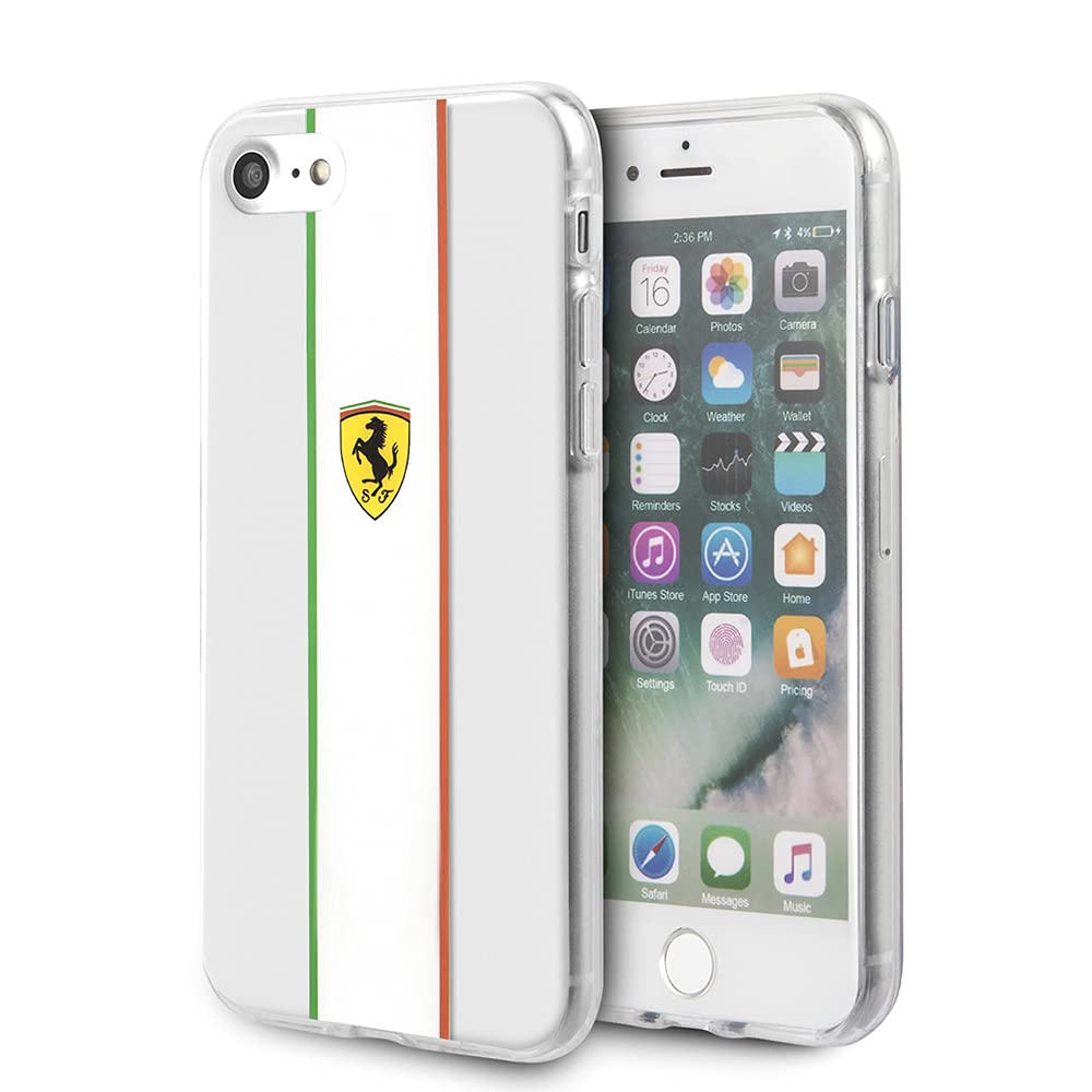 CG MOBILE Ferrari PC/TPU Hard Clear Phone Case Compatible with iPhone SE2 Transparent HC Italy, On Track Pista Clear Cover Drop Protection Shock Absorption Case Officially Licensed