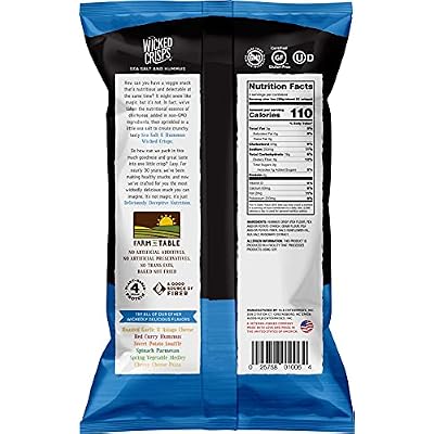Baked Veggie Chips, Wicked Crisps - Sea Salt Hummus, Pea & Chickpea, Healthy Snack, Gluten-free, Low-fat, Non-GMO, Kosher, No Additives or Preservatives, 4oz bags, (4 pack)
