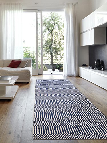 Benuta Teppich Läufer Sloan, Wolle, Baumwolle, Blau, 80 x 300.0 x 2 cm