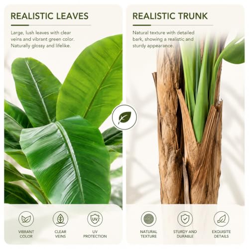 Image of 8ft Extra Tall Artificial Banana Tree, Fake Banana Leaf Plant with 24 Faux Banana Leaves, Perfect for Home Indoor Outdoor Patio Office Tropical Decor