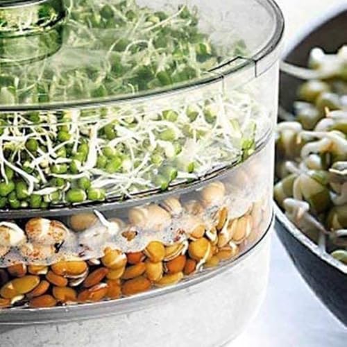 Image of KESI ORNAMENTS Sprout Maker With 4 Compartments For Multi Purpose Use - Plastic Grocery Container Sprouted Grains Jar (500Ml,4-Layer)