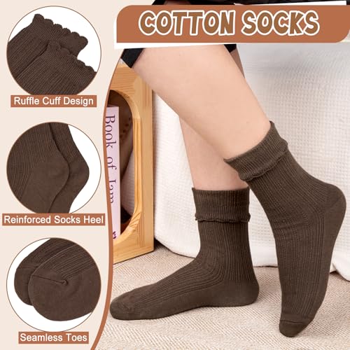 Justay 6 Pairs Womens Ruffle Socks Cute Frilly Crew Boot Casual Slouch Cotton Socks for Women Gifts2
