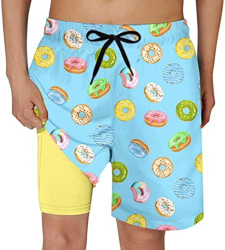 Cozople Boys Quick Dry Swim Trunks Colorful Donut Graphic Bathing Suit Swimwear Stretchy Compression Liner No Chafe Swimming Beach Board Shorts for Casual Swimwear with Pockets