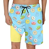 Cozople Boys Quick Dry Swim Trunks Colorful Donut Graphic Bathing Suit Swimwear Stretchy Compression