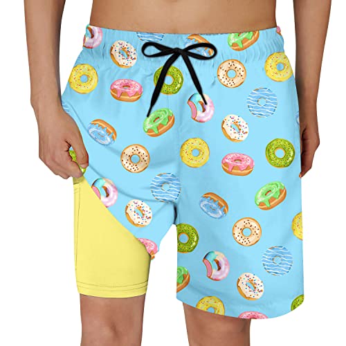 Cozople Boys Quick Dry Swim Trunks Colorful Donut Graphic Bathing Suit Swimwear Stretchy Compression Liner No Chafe Swimming Beach Board Shorts For Casual Swimwear With Pockets #TOP30